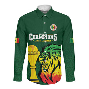 Senegal Football Champions Custom Long Sleeve Button Shirt Lions of Teranga Rise