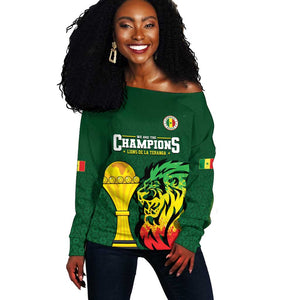 Senegal Football Champions Custom Off Shoulder Sweater Lions of Teranga Rise