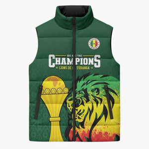 Senegal Football Champions Custom Sleeveless Puffer Jacket Lions of Teranga Rise