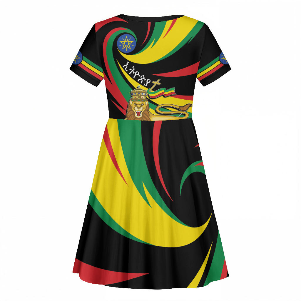 Ethiopia National Day 1991 Kid Short Sleeve Dress Habesha Lion Of Judah