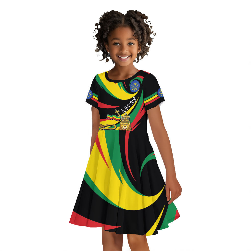 Ethiopia National Day 1991 Kid Short Sleeve Dress Habesha Lion Of Judah