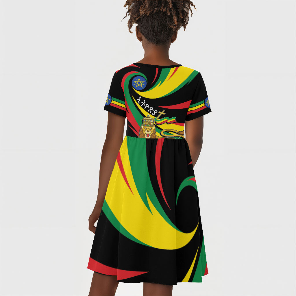 Ethiopia National Day 1991 Kid Short Sleeve Dress Habesha Lion Of Judah