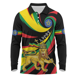 Ethiopia National Day 1991 Long Sleeve Polo Shirt Habesha Lion Of Judah