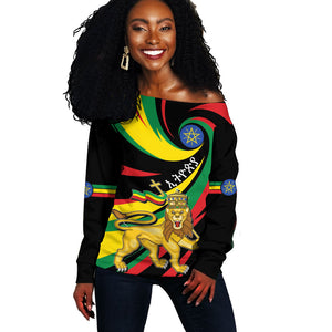 Ethiopia National Day 1991 Off Shoulder Sweater Habesha Lion Of Judah