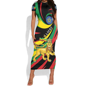 Ethiopia National Day 1991 Short Sleeve Bodycon Dress Habesha Lion Of Judah