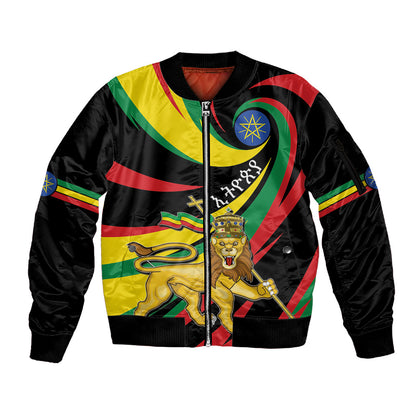 Ethiopia National Day 1991 Sleeve Zip Bomber Jacket Habesha Lion Of Judah