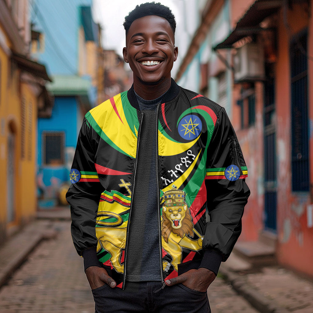 Ethiopia National Day 1991 Sleeve Zip Bomber Jacket Habesha Lion Of Judah
