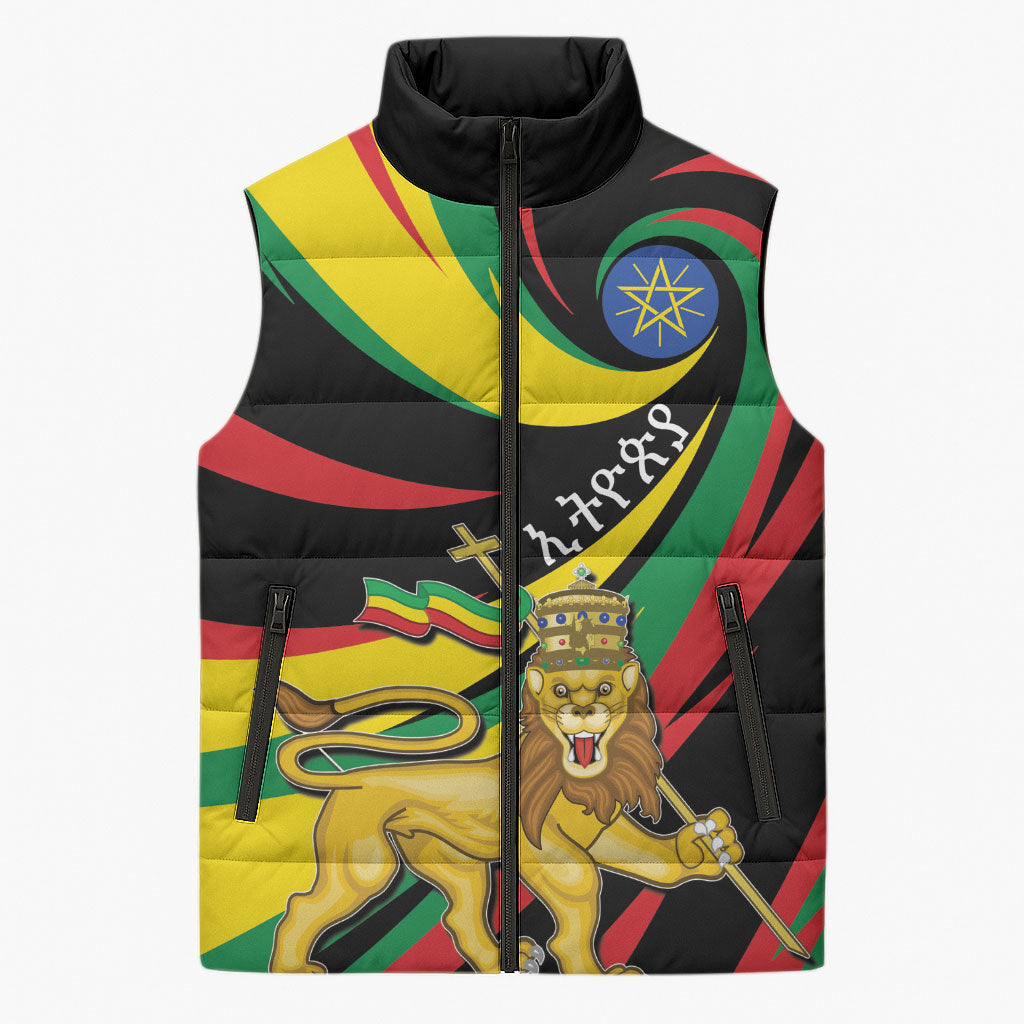 Ethiopia National Day 1991 Sleeveless Puffer Jacket Habesha Lion Of Judah