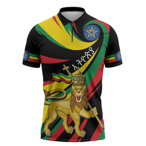 Ethiopia National Day 1991 Zipper Polo Shirt Habesha Lion Of Judah