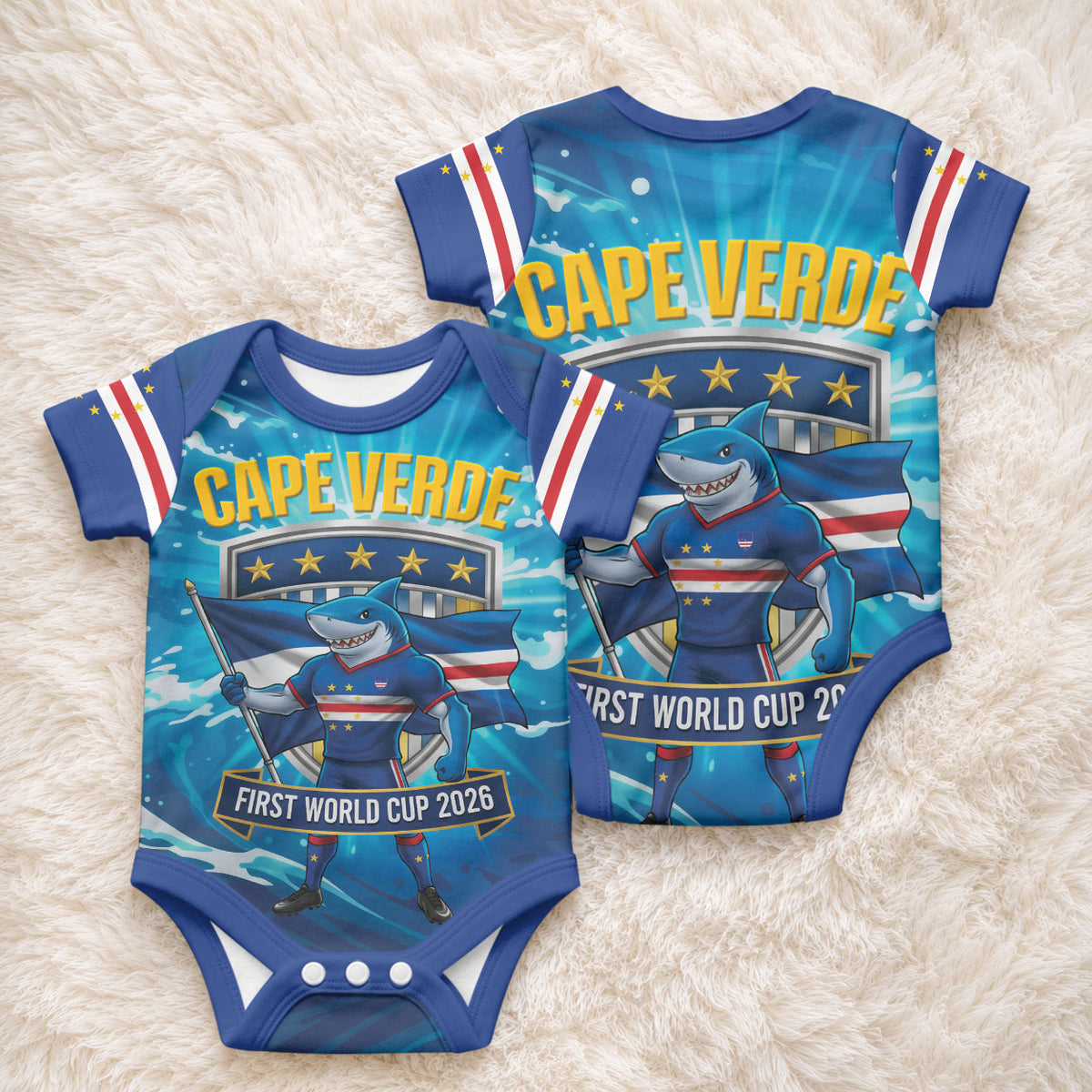Blue Shark Cape Verde Football Baby Onesie First World Cup 2026