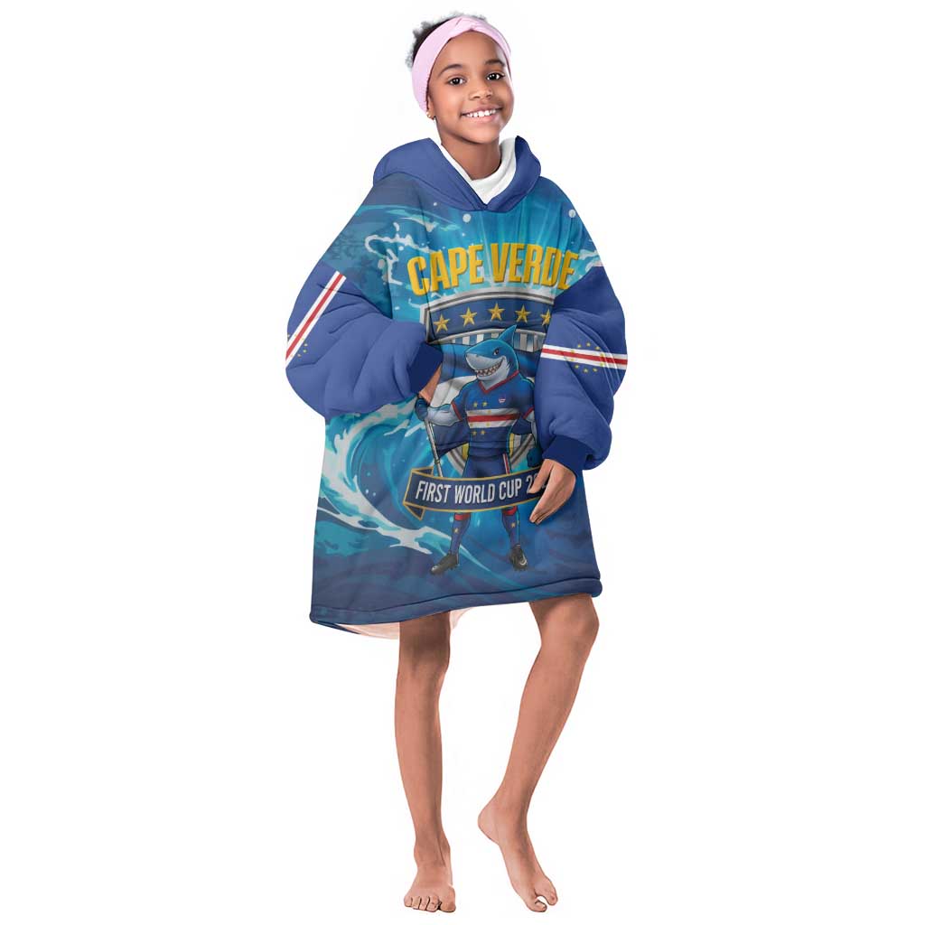 Blue Shark Cape Verde Football Kid Wearable Blanket Hoodie First World Cup 2026 - African Pride