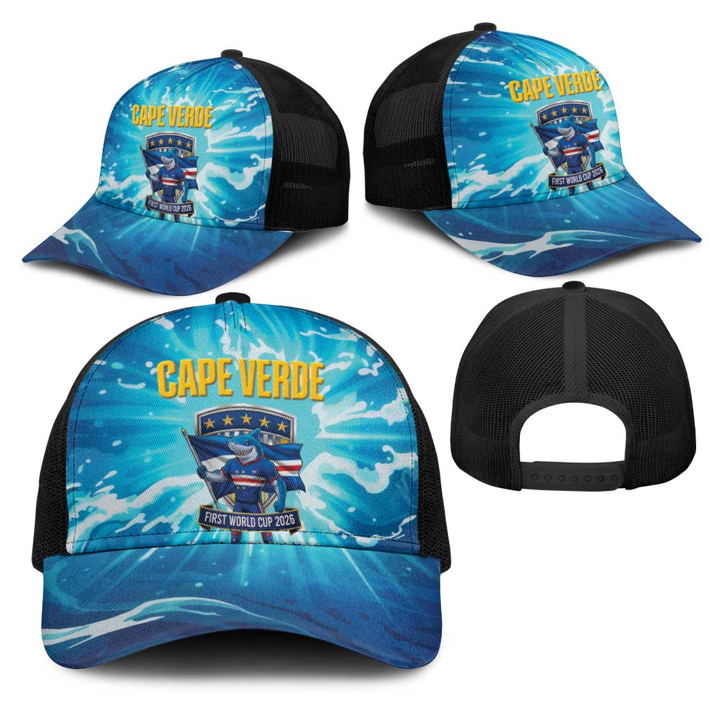 Blue Shark Cape Verde Football Mesh Trucker Cap First World Cup 2026 - African Pride