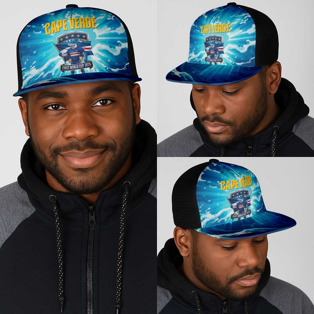 Blue Shark Cape Verde Football Mesh Trucker Cap First World Cup 2026 - African Pride