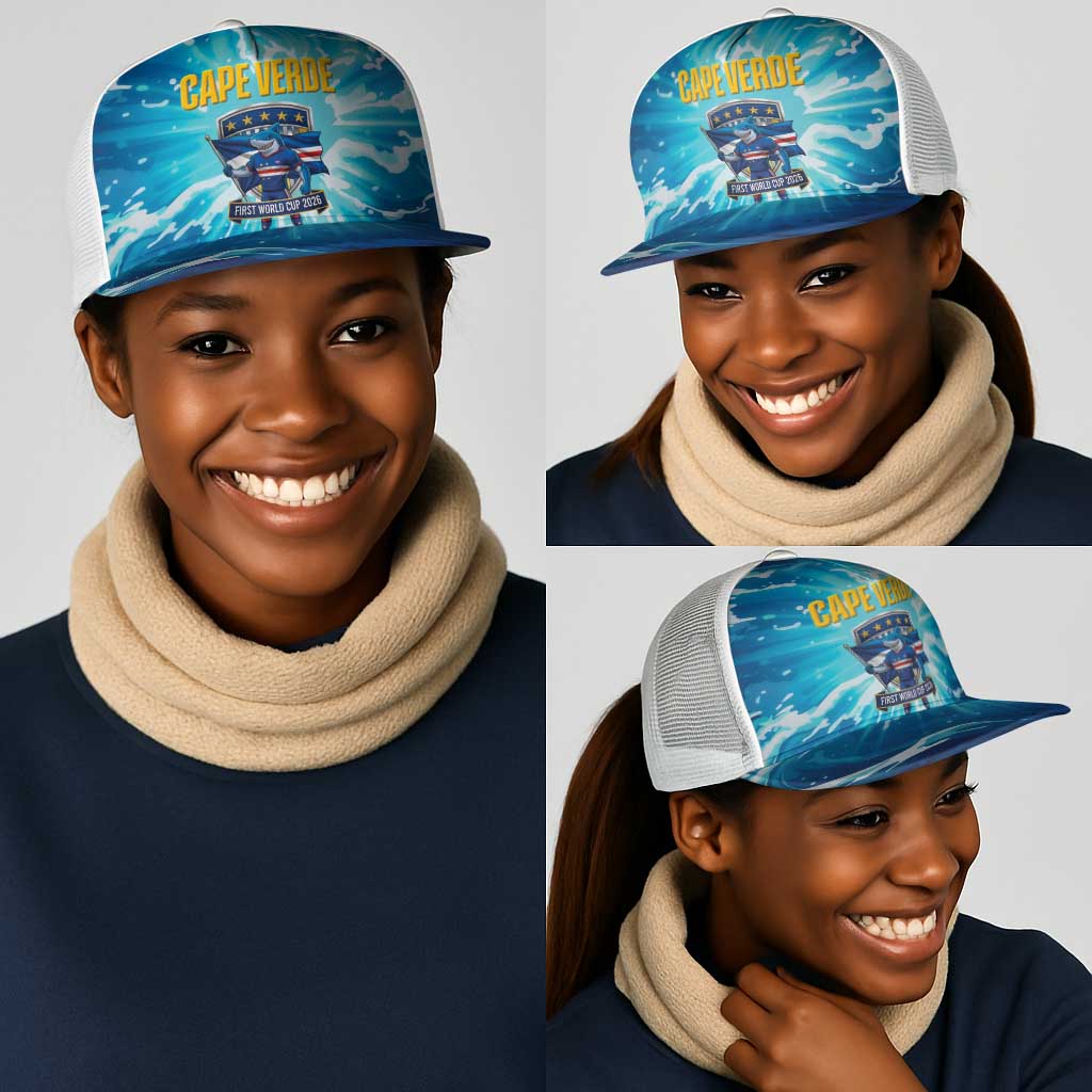 Blue Shark Cape Verde Football Mesh Trucker Cap First World Cup 2026 - African Pride