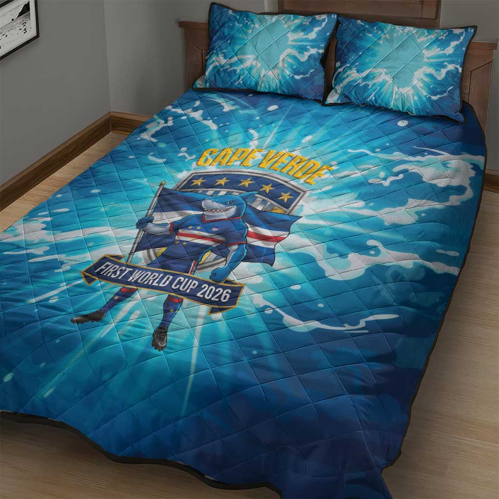 Blue Shark Cape Verde Football Quilt Bed Set First World Cup 2026 - African Pride