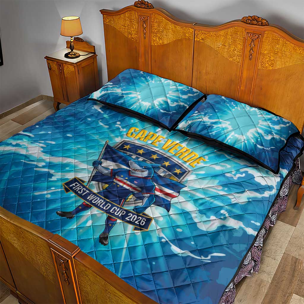 Blue Shark Cape Verde Football Quilt Bed Set First World Cup 2026 - African Pride