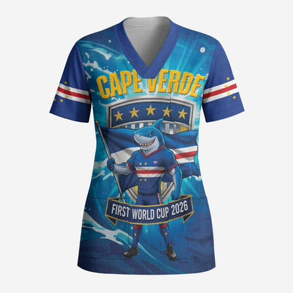 Blue Shark Cape Verde Football Scrub Top First World Cup 2026 - African Pride