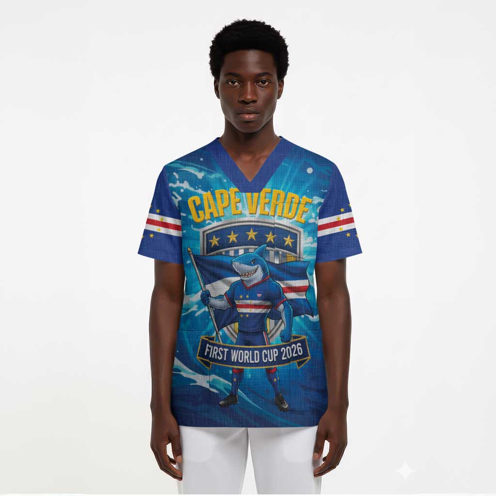 Blue Shark Cape Verde Football Scrub Top First World Cup 2026 - African Pride
