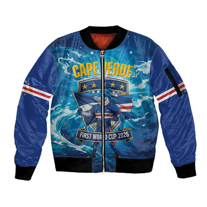 Blue Shark Cape Verde Football Sleeve Zip Bomber Jacket First World Cup 2026 - African Pride