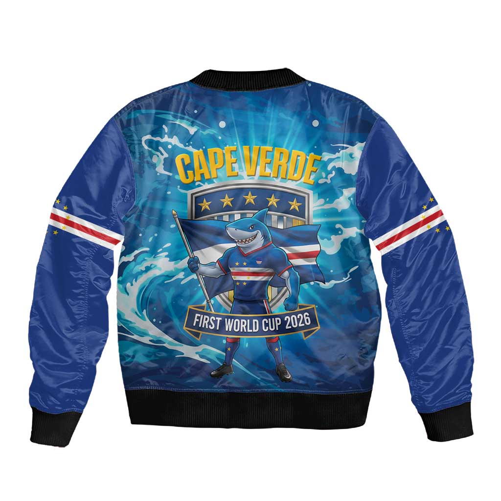 Blue Shark Cape Verde Football Sleeve Zip Bomber Jacket First World Cup 2026 - African Pride