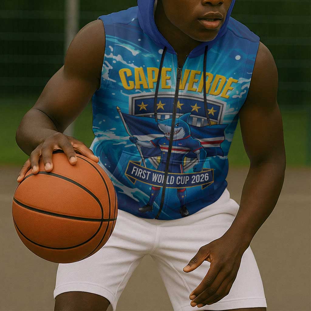 Blue Shark Cape Verde Football Sleeveless Zip Hoodie First World Cup 2026 - African Pride