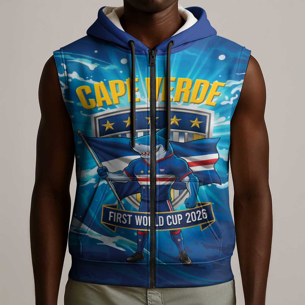 Blue Shark Cape Verde Football Sleeveless Zip Hoodie First World Cup 2026 - African Pride