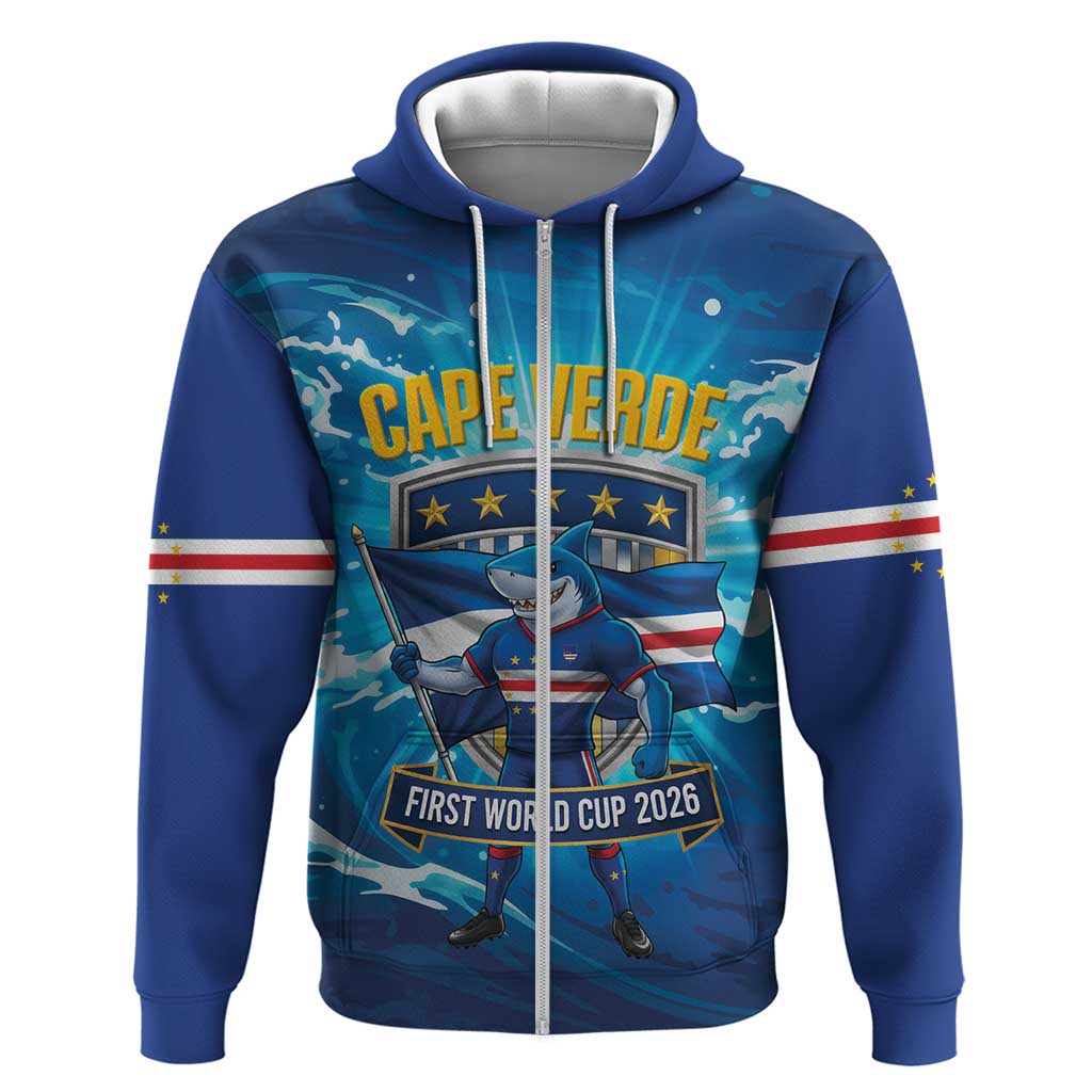 Blue Shark Cape Verde Football Zip Hoodie First World Cup 2026 - African Pride