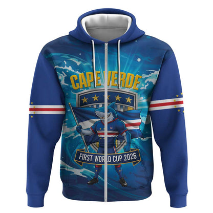 Blue Shark Cape Verde Football Zip Hoodie First World Cup 2026 - African Pride