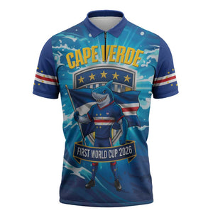 Blue Shark Cape Verde Football Zipper Polo Shirt First World Cup 2026