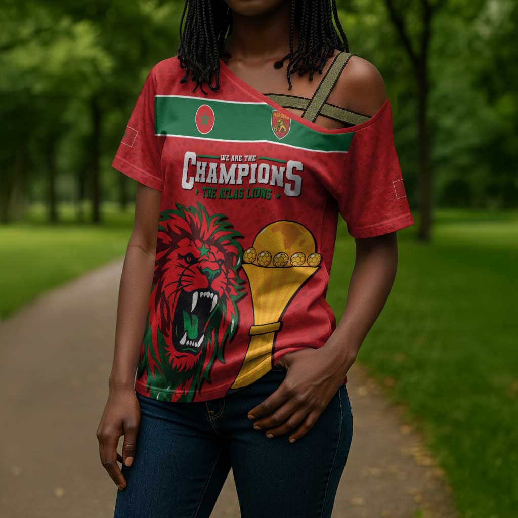 Morocco Champions Football Custom Cross Shoulder Shirt Atlas Lions Rise