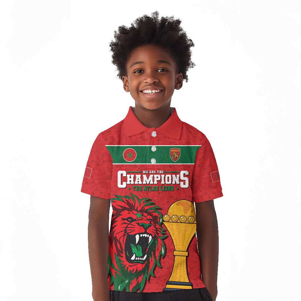 Morocco Champions Football Custom Kid Polo Shirt Atlas Lions Rise