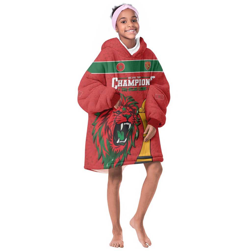 Morocco Champions Football Custom Kid Wearable Blanket Hoodie Atlas Lions Rise