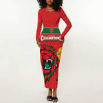 Morocco Champions Football Custom Long Sleeve Bodycon Dress Atlas Lions Rise