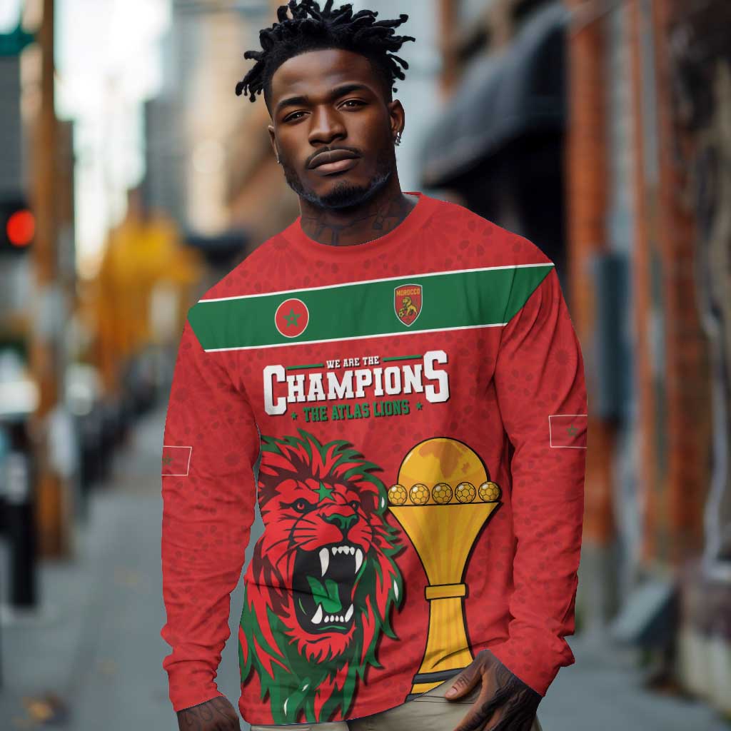Morocco Champions Football Custom Long Sleeve Shirt Atlas Lions Rise