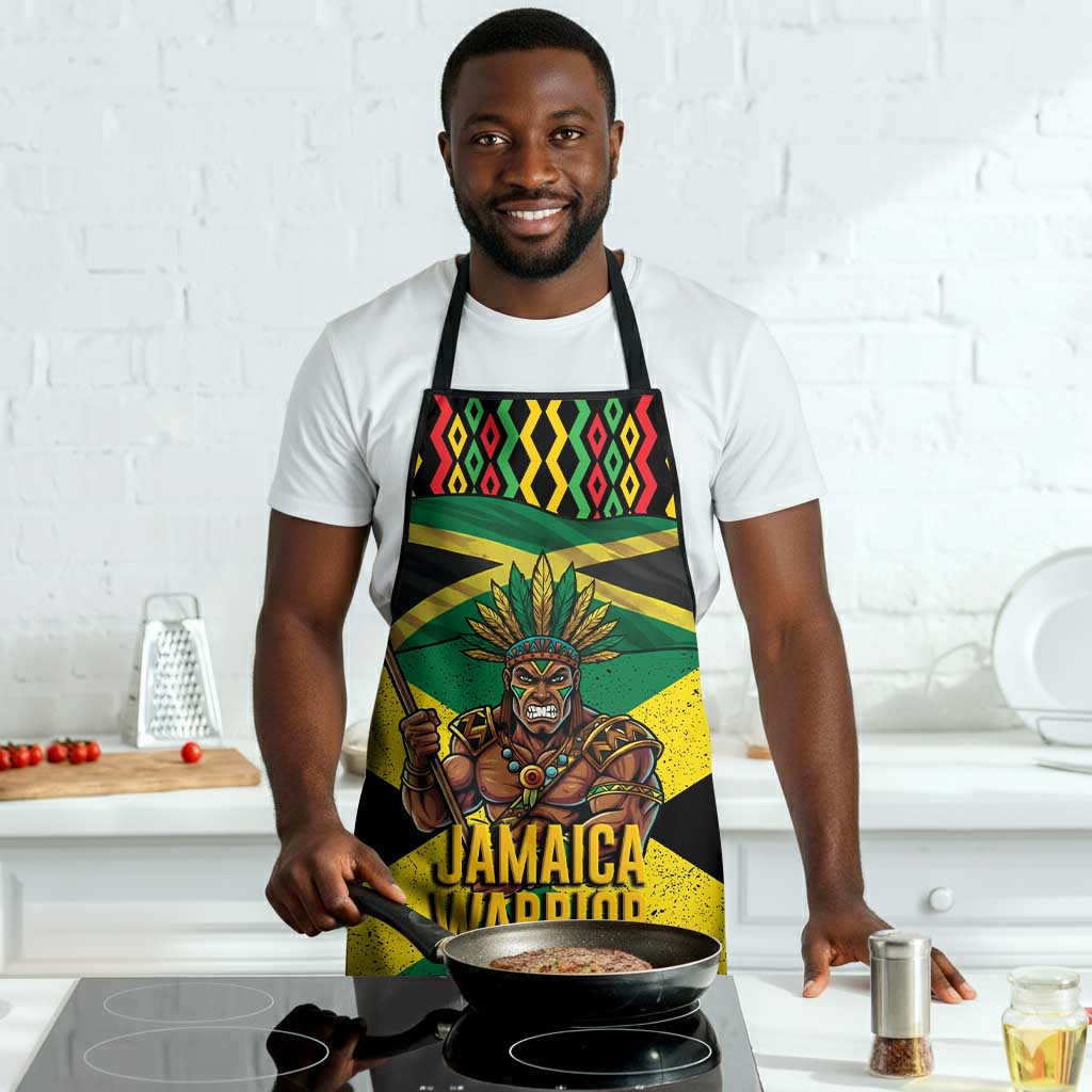 Black Jamaicans Warrior Spirit Apron Tribal Fighter in Reggae Colors