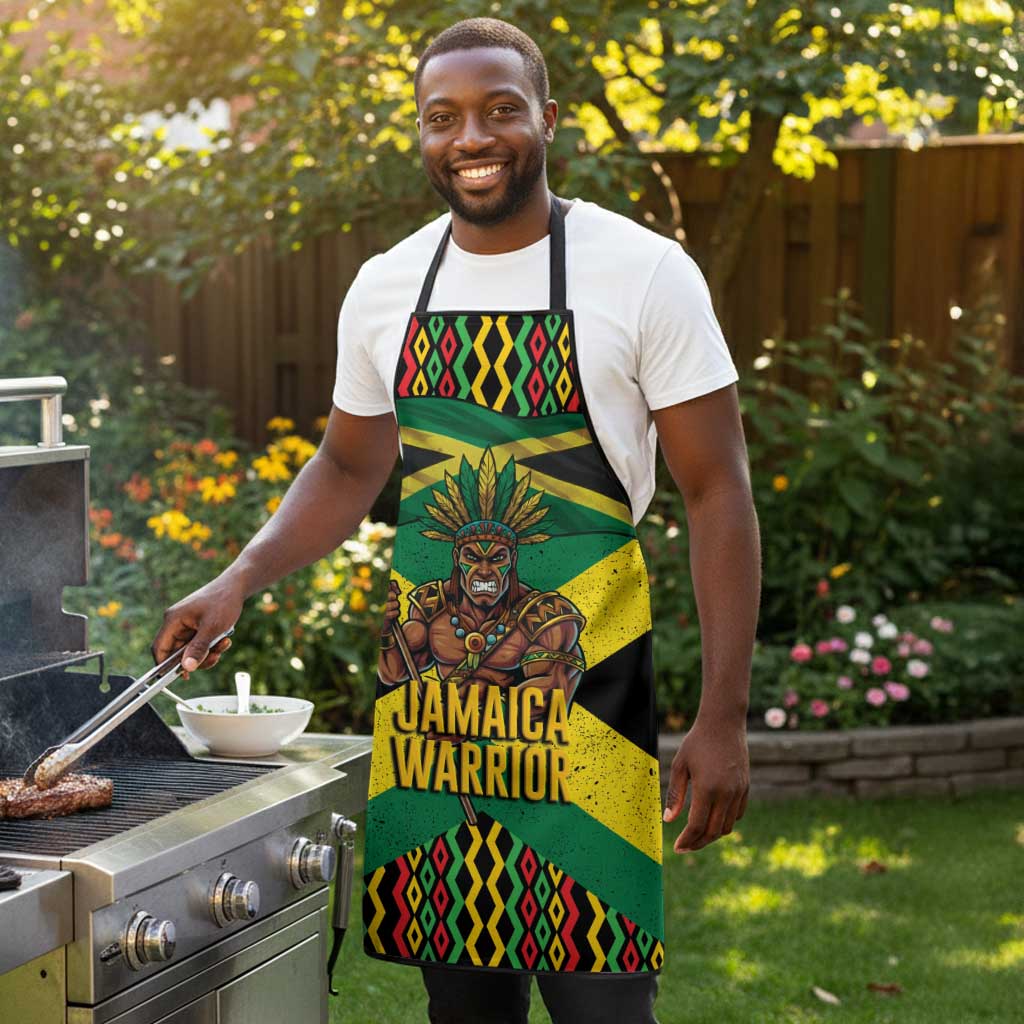 Black Jamaicans Warrior Spirit Apron Tribal Fighter in Reggae Colors