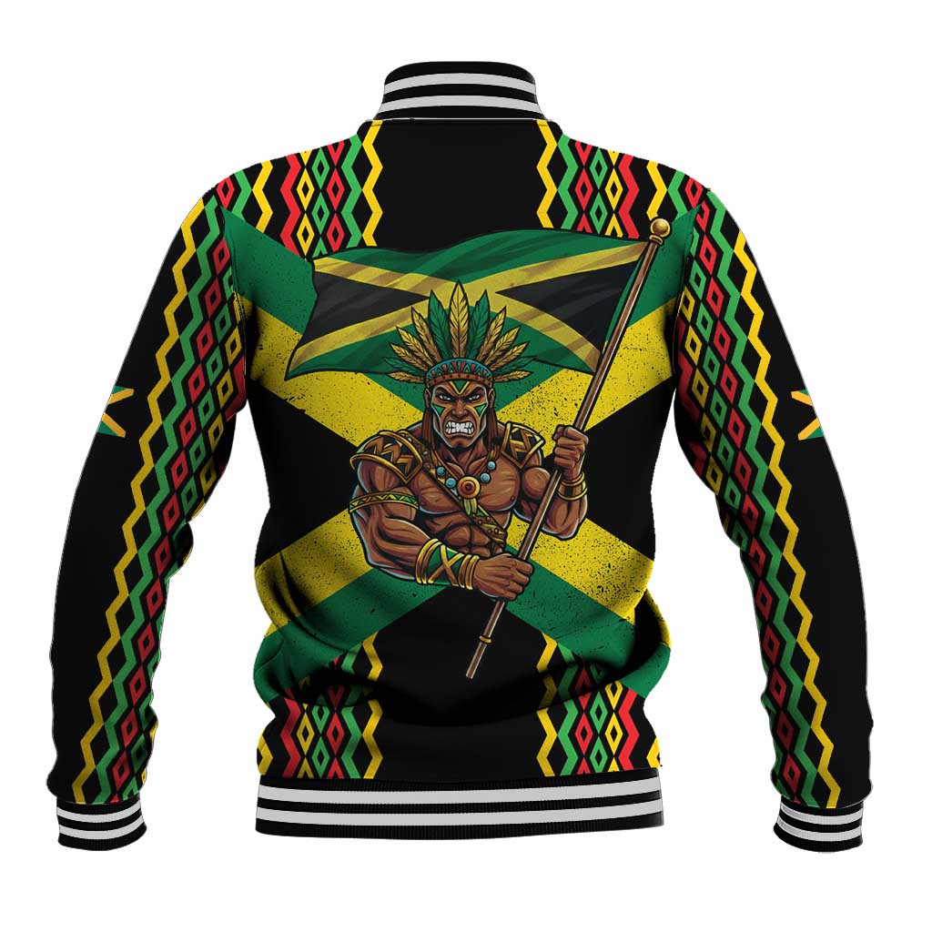 Black Jamaicans Warrior Spirit Baseball Jacket Tribal Fighter in Reggae Colors - African Pride