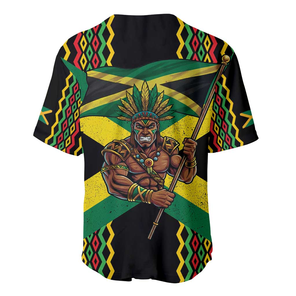 Black Jamaicans Warrior Spirit Baseball Jersey Tribal Fighter in Reggae Colors - African Pride
