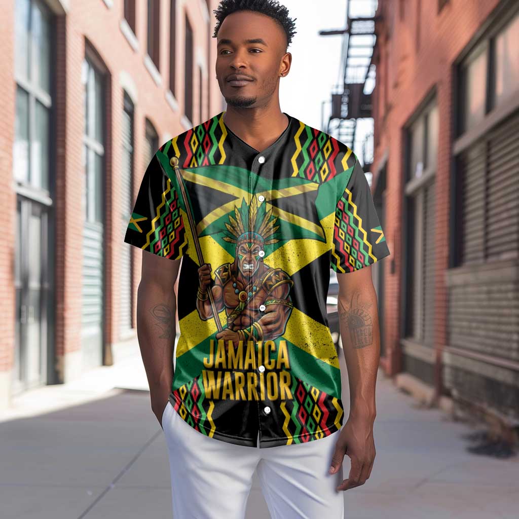 Black Jamaicans Warrior Spirit Baseball Jersey Tribal Fighter in Reggae Colors - African Pride