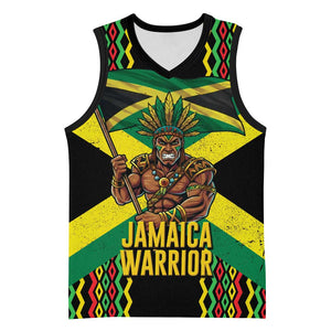 Black Jamaicans Warrior Spirit Basketball Jersey Tribal Fighter in Reggae Colors - African Pride