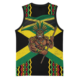 Black Jamaicans Warrior Spirit Basketball Jersey Tribal Fighter in Reggae Colors - African Pride