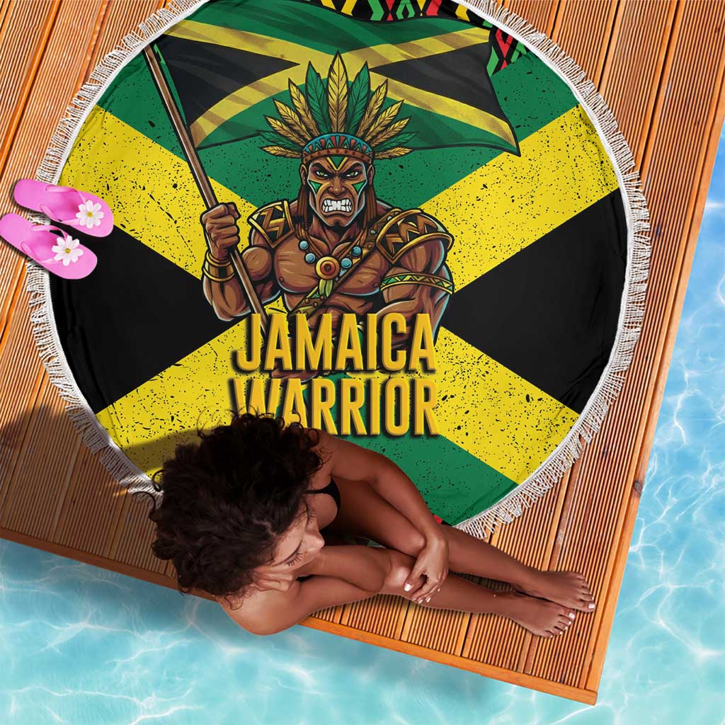Black Jamaicans Warrior Spirit Beach Blanket Tribal Fighter in Reggae Colors - African Pride