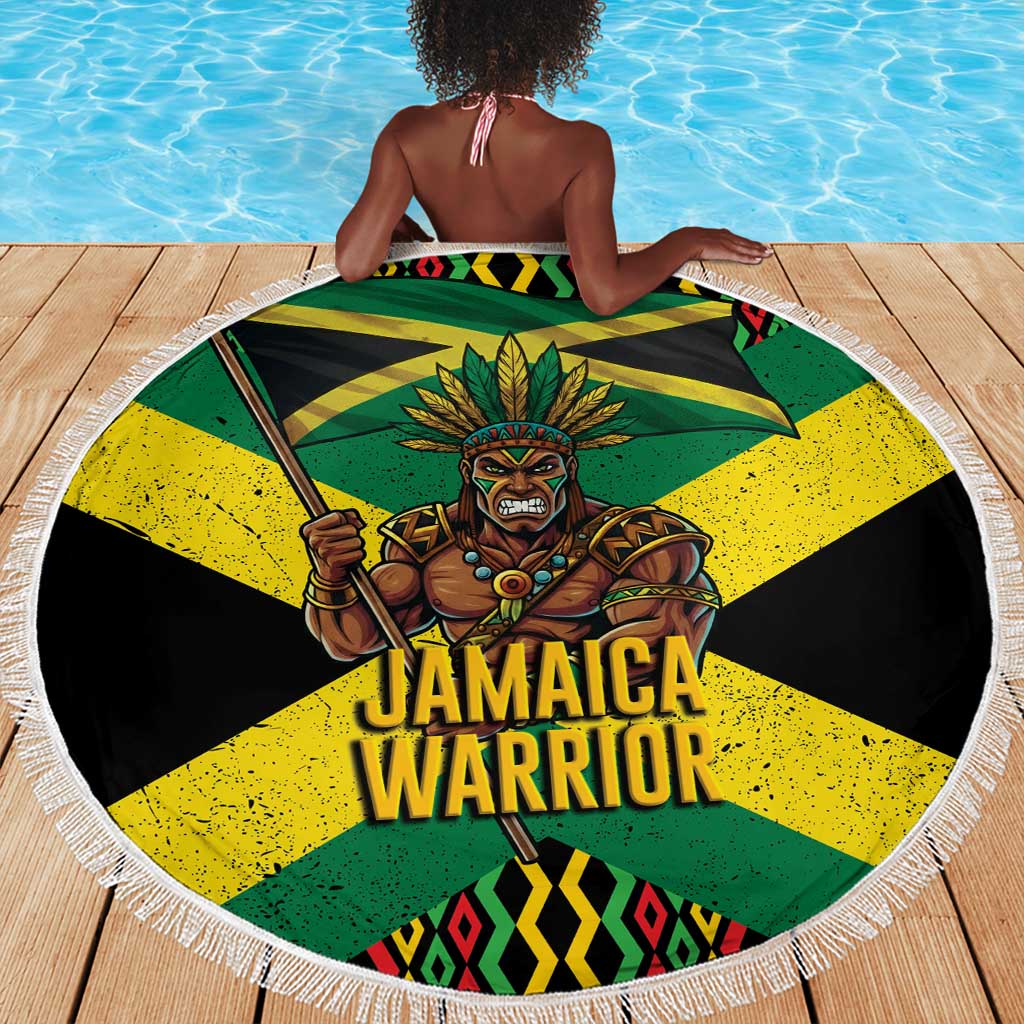 Black Jamaicans Warrior Spirit Beach Blanket Tribal Fighter in Reggae Colors - African Pride