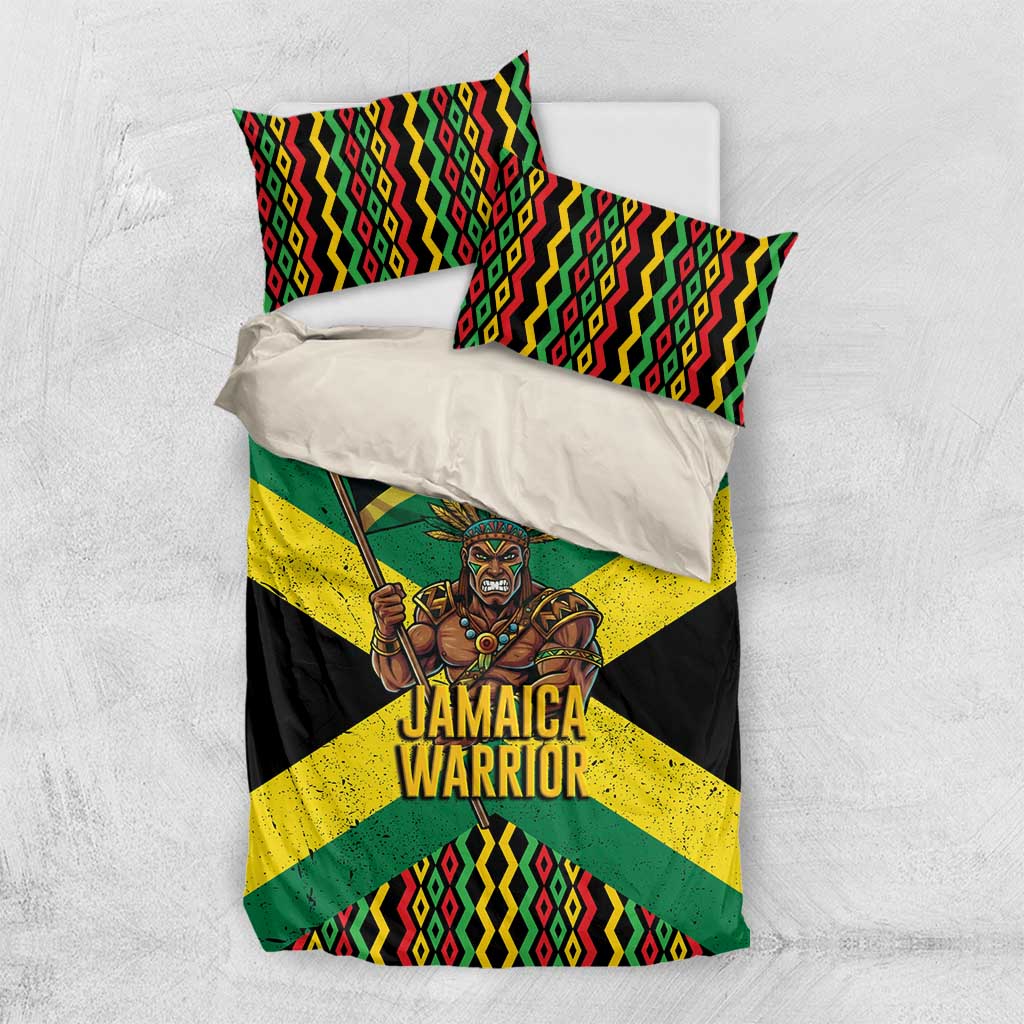 Black Jamaicans Warrior Spirit Bedding Set Tribal Fighter in Reggae Colors - African Pride