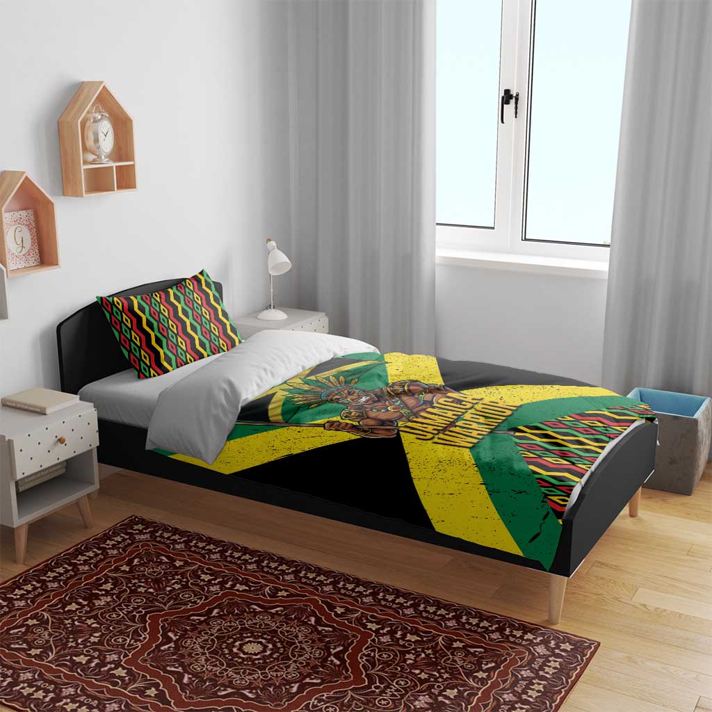 Black Jamaicans Warrior Spirit Bedding Set Tribal Fighter in Reggae Colors - African Pride