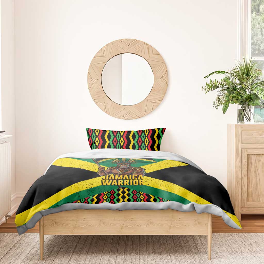 Black Jamaicans Warrior Spirit Bedding Set Tribal Fighter in Reggae Colors - African Pride