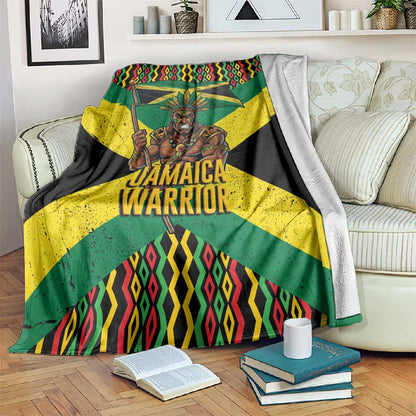 Black Jamaicans Warrior Spirit Blanket Tribal Fighter in Reggae Colors - African Pride