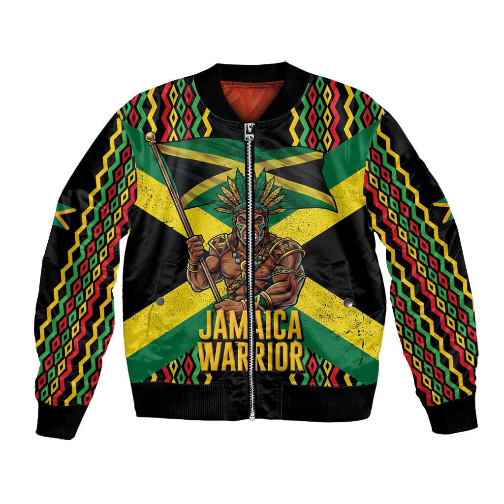 Black Jamaicans Warrior Spirit Bomber Jacket Tribal Fighter in Reggae Colors - African Pride