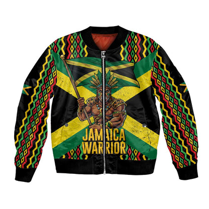 Black Jamaicans Warrior Spirit Bomber Jacket Tribal Fighter in Reggae Colors - African Pride