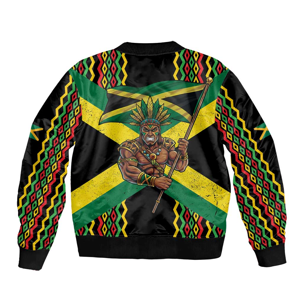 Black Jamaicans Warrior Spirit Bomber Jacket Tribal Fighter in Reggae Colors - African Pride